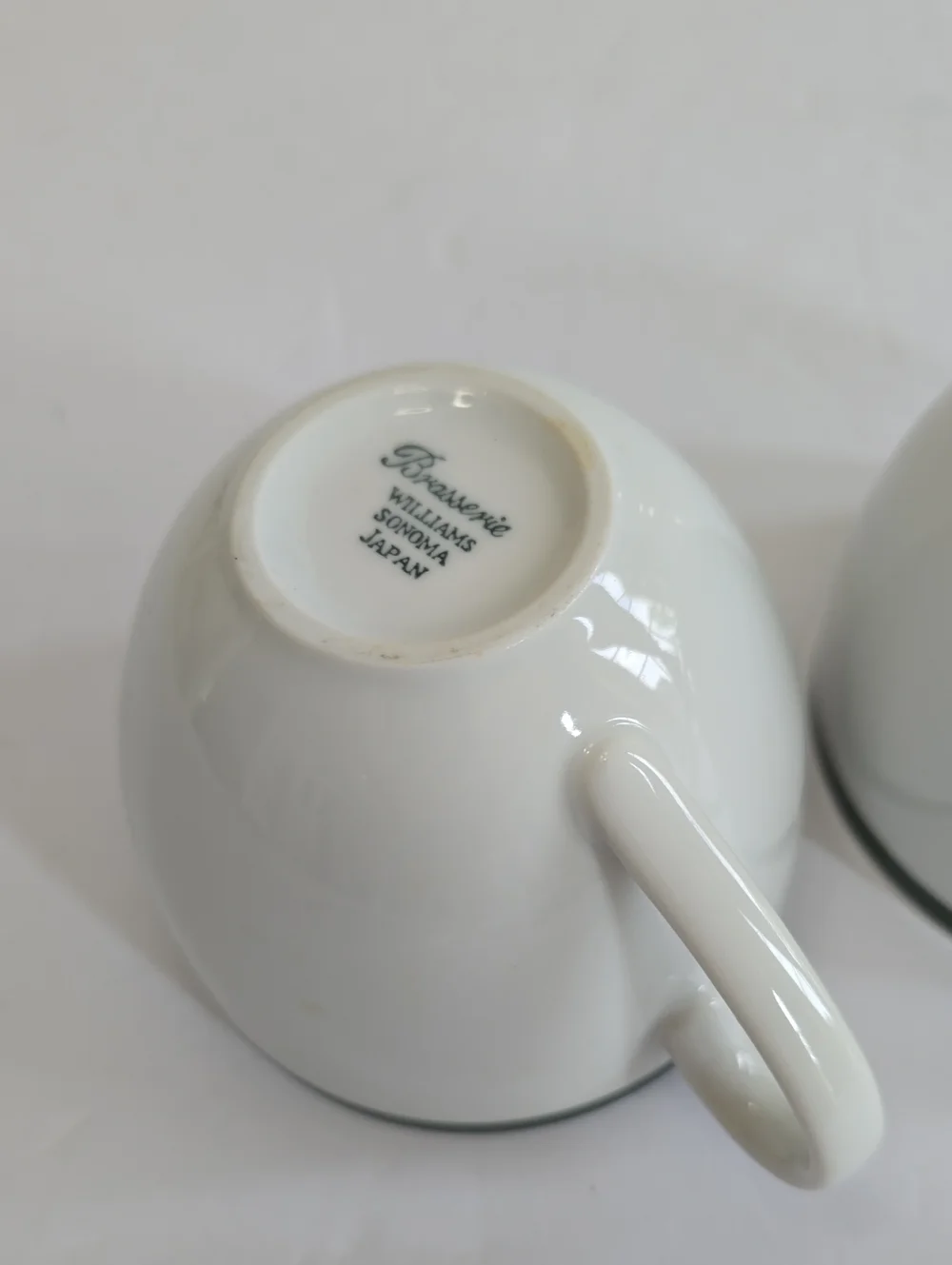 Williams Sonoma Set Of 2 Brasserie Coffee Cups White Green Band Japan